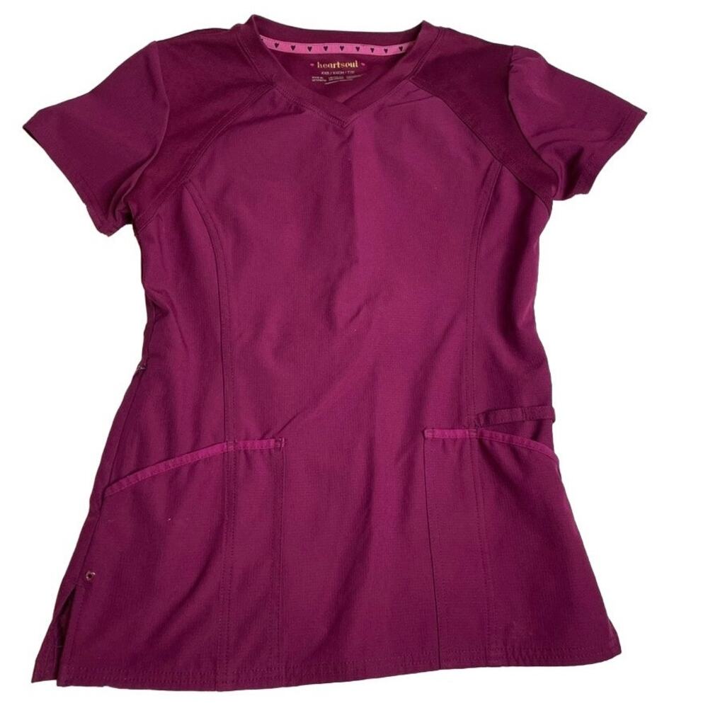 HEARTSOUL Purple Stretchy Scrub Top XXS Extra Extra Small V Neck Pockets